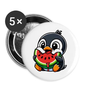 Süßer Pinguin Melone Sommer Cartoon Lustig Frucht - Buttons groß 56 mm (5er Pack) - Weiß - Vorne