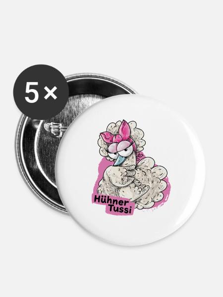 Hühner Girl - Buttons groß 56 mm (5er Pack) - Weiß