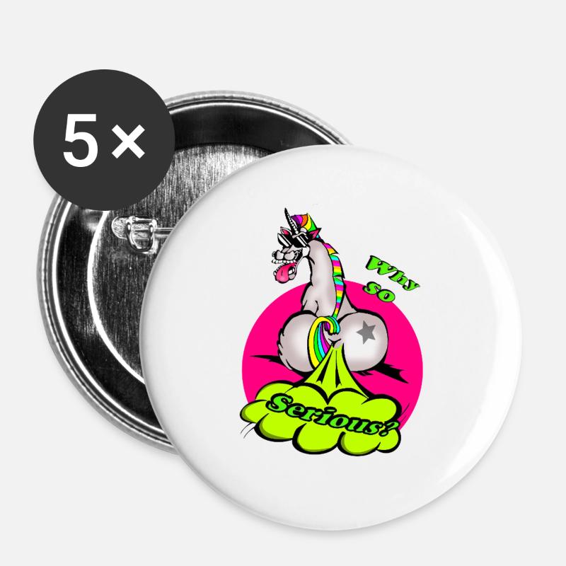A colorful unicorn with a humorous message - Buttons large 2.2''/56 mm (5-pack) - white