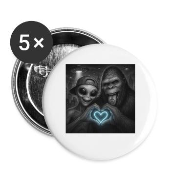 Bigfoot Sasquatch Alien Liebe Handzeichen - Buttons groß 56 mm (5er Pack) - Weiß - Vorne
