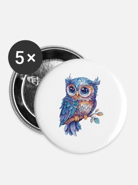 Eule - Buttons groß 56 mm (5er Pack) - Weiß