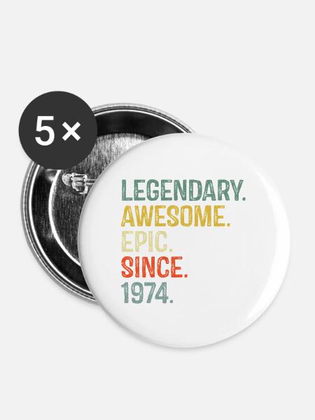 1974 Nostalgisches episches Typografie-Design - Buttons groß 56 mm (5er Pack) - Weiß