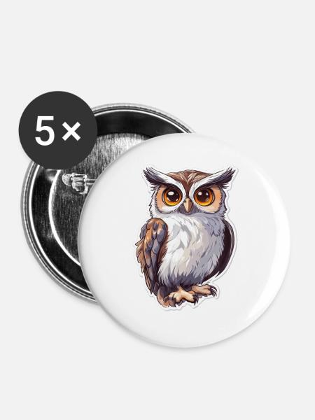Eule - Buttons groß 56 mm (5er Pack) - Weiß