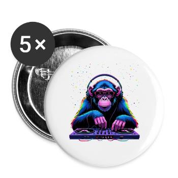 Singe DJ coloré avec des écouteurs et des lunettes - Lot de 5 grands badges (56 mm) - blanc - Devant