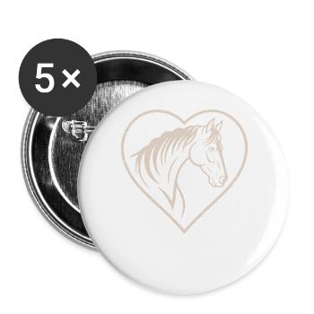Silhouette de cœur et de cheval - Lot de 5 grands badges (56 mm) - blanc - Devant