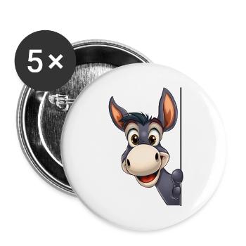 Cute donkey looking out: cartoon animal illustration - Buttons large 2.2''/56 mm (5-pack) - white - Front