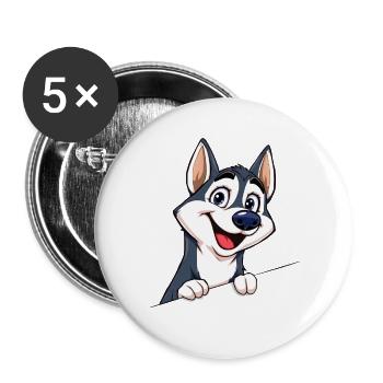 Cute Husky Looking Out Cartoon Animal Illustration - Buttons large 2.2''/56 mm (5-pack) - white - Front
