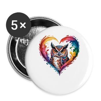 Farbige Eule Herz Design - Buttons groß 56 mm (5er Pack) - Weiß - Vorne
