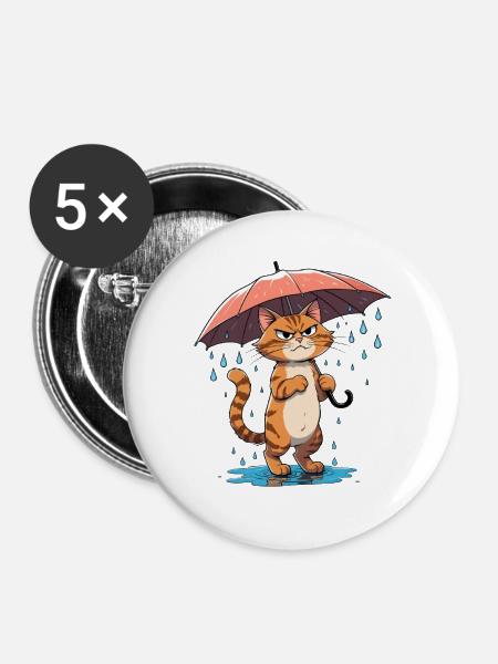Widerstandskätzchen im Regen - Buttons groß 56 mm (5er Pack) - Weiß