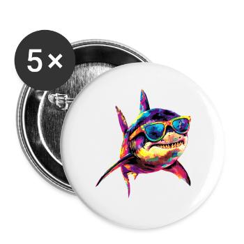 Hai Haifisch Tigerhai Taucher Süße Haie Weißer Hai - Buttons groß 56 mm (5er Pack) - Weiß - Vorne