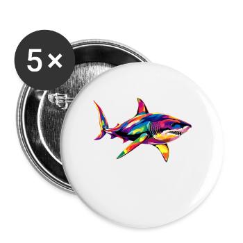 Hai Haifisch Tigerhai Taucher Süße Haie Weißer Hai - Buttons groß 56 mm (5er Pack) - Weiß - Vorne