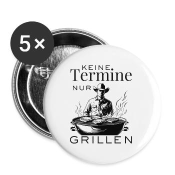 Grill statt Kalender – Freiheit nur grillen - Buttons groß 56 mm (5er Pack) - Weiß - Vorne