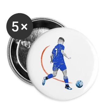 Fussballspieler mit Ball - Buttons groß 56 mm (5er Pack) - Weiß - Vorne