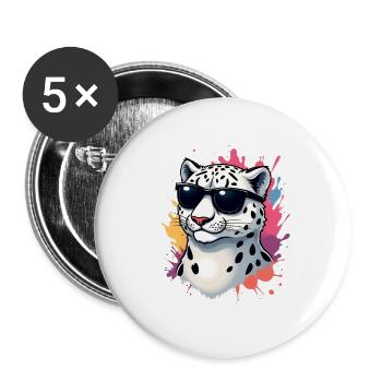 Lässiger Gepard mit Sonnenbrille - Buttons groß 56 mm (5er Pack) - Weiß - Vorne