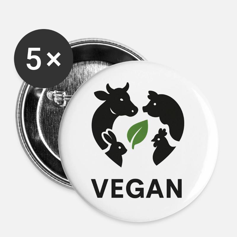 Vegan - Buttons groß 56 mm (5er Pack) - Weiß