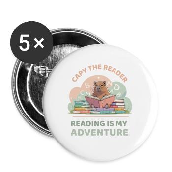 Capybara reading between stacks of books - Buttons large 2.2''/56 mm (5-pack) - white - Front