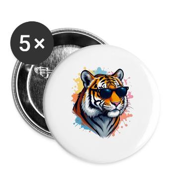 Cool tiger with sunglasses on colorful background - Buttons large 2.2''/56 mm (5-pack) - white - Front