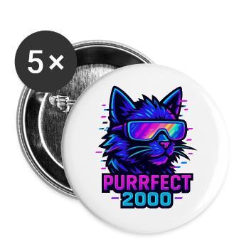 Neon Cat Purrfect 2000 Design - Lot de 5 grands badges (56 mm) - blanc - Devant