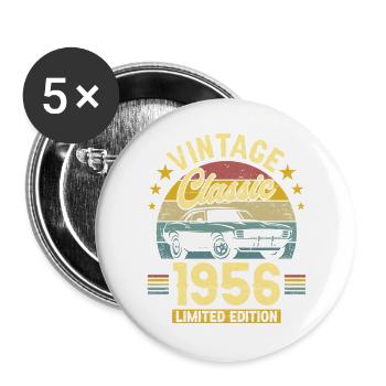 1956 70 Years Anniversary Men's Car - Buttons large 2.2''/56 mm (5-pack) - white - Front