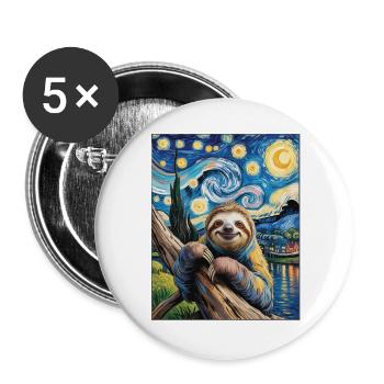 Faultier im Van Gogh Stil – Kunst trifft Chill - Buttons groß 56 mm (5er Pack) - Weiß - Vorne