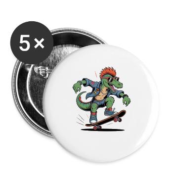 Punk Dinosaurier Velociraptor Lustiges Skateboarding - Buttons groß 56 mm (5er Pack) - Weiß - Vorne