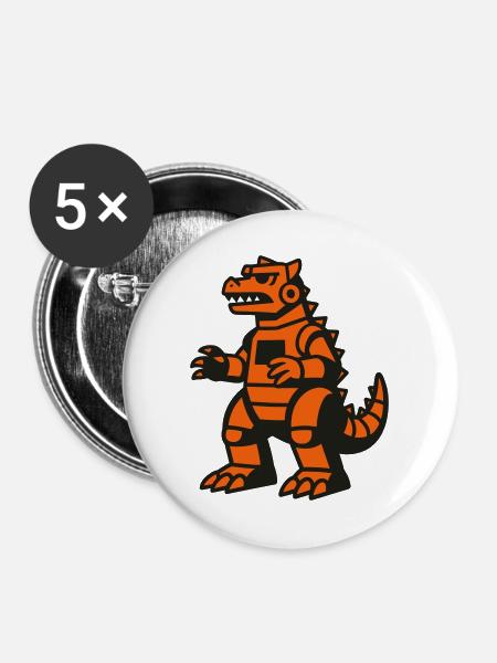 Futuristischer Drachen Roboter - Buttons groß 56 mm (5er Pack) - Weiß