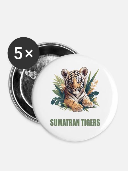 Sumatra-Tiger - Buttons groß 56 mm (5er Pack) - Weiß