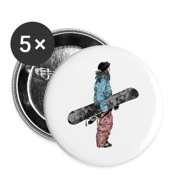 Abenteuer Snowboarderin Illustration - Buttons groß 56 mm (5er Pack) - Weiß - Vorne