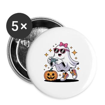 Halloween Jungen Kinder Ghost Gamer Gruseliges Kostüm - Buttons groß 56 mm (5er Pack) - Weiß - Vorne