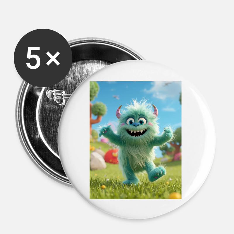 Fluzzle the Cute Monster - Buttons large 2.2''/56 mm (5-pack) - white