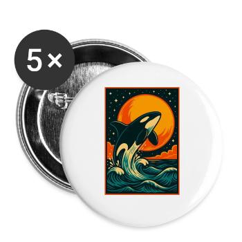 Sunset Orca, Love Ocean Animals  - Buttons large 2.2''/56 mm (5-pack) - white - Front