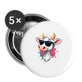 Chillen mit Sonnenbrille Kuh - Buttons groß 56 mm (5er Pack) - Weiß - Vorne