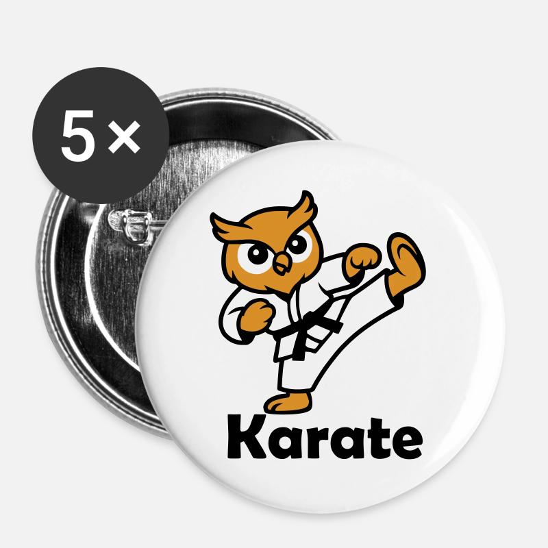 Karate Owl - Buttons large 2.2''/56 mm (5-pack) - white