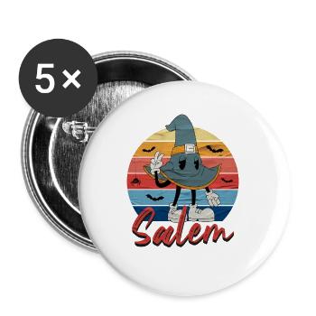 Chapeau de sorcière fantaisiste avec texte Salem - Lot de 5 grands badges (56 mm) - blanc - Devant