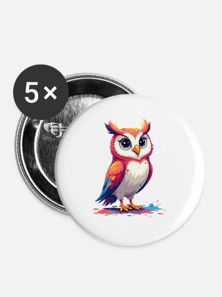 Verspielte bunte Eule Illustration - Buttons groß 56 mm (5er Pack) - Weiß