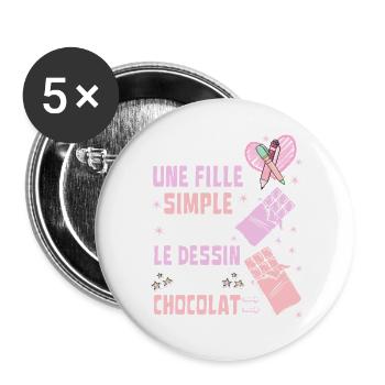 Je Suis Une Fille Simple Dessin et Chocolat - Lot de 5 grands badges (56 mm) - blanc - Devant