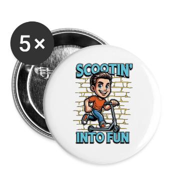 Scooter Scootin' Into Fun Scootering Motorcycle - Buttons large 2.2''/56 mm (5-pack) - white - Front