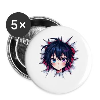 Anime Girl mit Farbwechsel Augen - Buttons groß 56 mm (5er Pack) - Weiß - Vorne