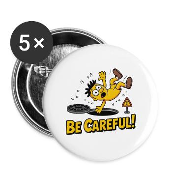 Animated Warning Character Be Careful Design - Buttons large 2.2''/56 mm (5-pack) - white - Front