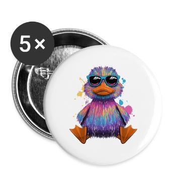 Canard en caoutchouc Étang à canards Canard coloré - Lot de 5 grands badges (56 mm) - blanc - Devant