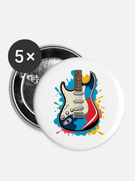 Kreative E-Gitarren Illustration - Buttons groß 56 mm (5er Pack) - Weiß