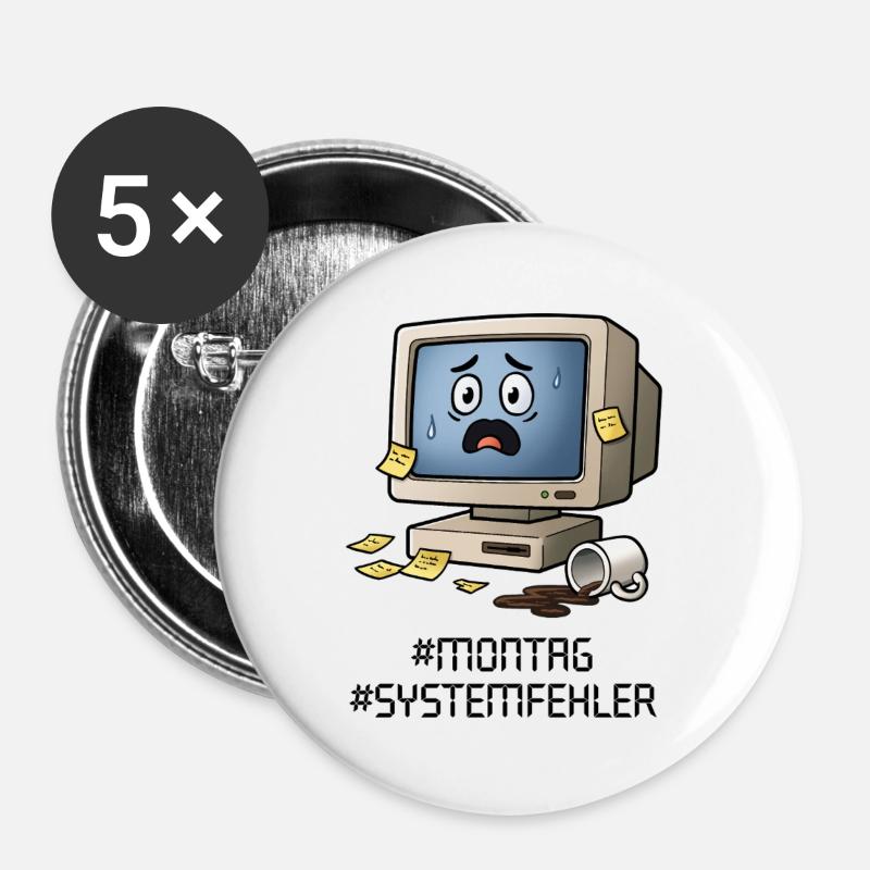 #Montag #Systemfehler – Retro-PC, Kaffee&Bürohumor - Buttons groß 56 mm (5er Pack) - Weiß