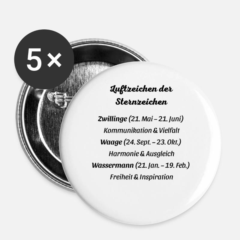 Luftzeichen der Sternzeichen - Buttons groß 56 mm (5er Pack) - Weiß