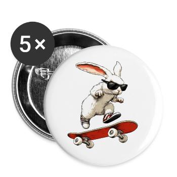 Hasen Skater / Skateboard Hase - Buttons groß 56 mm (5er Pack) - Weiß - Vorne