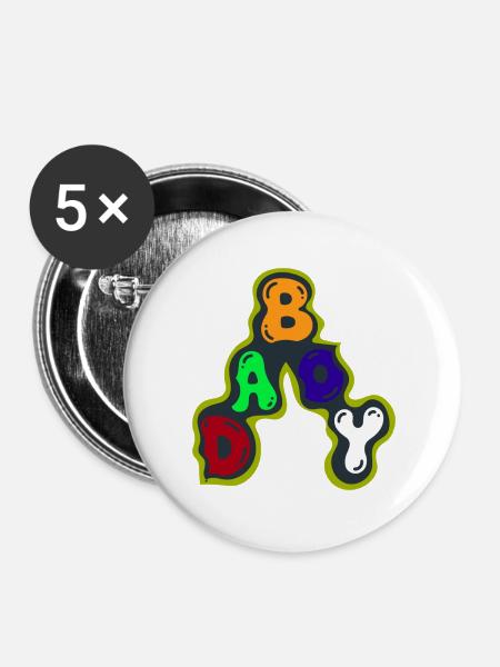 Buntes Alphabet-Blasen-Design - Buttons groß 56 mm (5er Pack) - Weiß