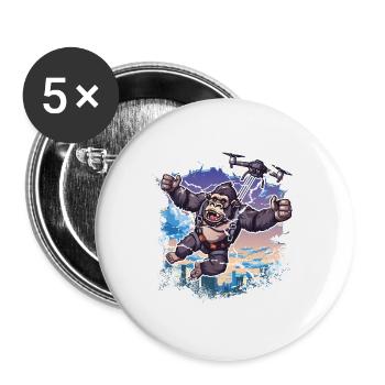 Gorilla Drohne Kinder lustig - Buttons groß 56 mm (5er Pack) - Weiß - Vorne