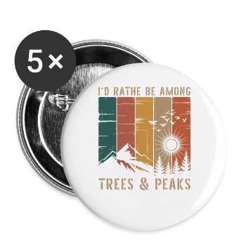 Retro Natur Berge Silhouette Spruch Wandern - Buttons groß 56 mm (5er Pack) - Weiß - Vorne