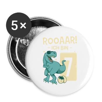 7 Geburtstag Dino Geschenk Junge 7 Jahre - Buttons groß 56 mm (5er Pack) - Weiß - Vorne