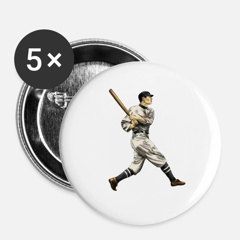 Baseball - Buttons groß 56 mm (5er Pack) - Weiß
