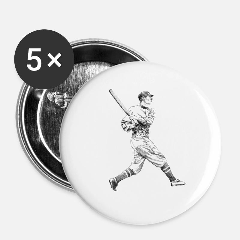 Baseball - Buttons groß 56 mm (5er Pack) - Weiß